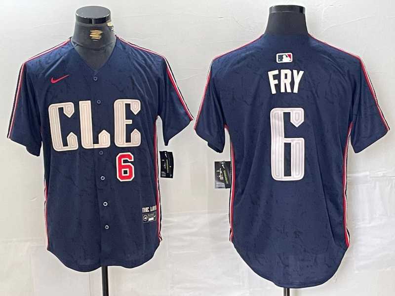 Men%27s Cleveland Guardians #6 David Fry Number Navy 2024 City Connect Limited Stitched Jersey